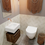 MONDIAZ ANDOR Toiletmeubel - 40x30x30cm - 0 kraangaten - 1 lades - dark brown mat - wasbak midden - Solid surface - Wit SW474305