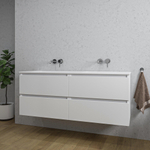 Adema Chaci Badkameronderkast - 140cm - 4 lades - greeploos - wit keramieke wastafel - overloop - 2 wasbakken - zonder kraangaten - mat wit SW1171452