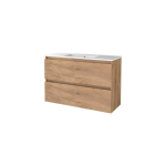 Basic-Line Start 39 badkamermeubelset - 100x39cm - greeploos - 2 lades - porseleinen wastafel - 1 kraangat - MFC Whisky Oak SW351447