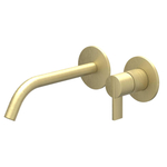 IVY Pact Wastafelmengkraan - met inbouwdeel - 2-gats - inbouw - wandmontage - gebogen uitloop - coldstart - Geborsteld mat goud PVD SW1204247