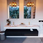 MONDIAZ ALAN - DLUX Badkamermeubelset - 200cm - onderkast - Urban - 2 lades - vrijhangende wastafel - 2 wasbakken - 2 kraangaten - Glace SW805470