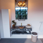 MONDIAZ ALAN - DLUX Badkamermeubelset - 110cm - planchet met vrijhangende wastafel - wasbak midden - 1 kraangat - Lava SW809237