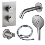 Fortifura Calvi Badkraan set - uitloop - 22cm inkortbaar - gladde slang - ronde handdouche - inbouwdeel - wandhouder - geborsteld RVS PVD SW1244018