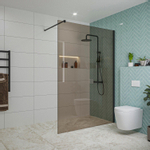 Fortifura Galeria inloopdouche - 140x200cm - rookglas - wandarm - mat zwart SW876881