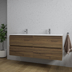 Adema Chaci Badkameronderkast - 140cm - 4 lades - greeploos - wit keramieke wastafel - overloop - 2 wasbakken - 2 kraangaten - noten SW1171451