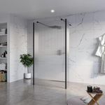 Fortifura Galeria Vrijstaande Inloopdouche - 110x200cm - Helder geribbeld - antikalk - 8mm veiligheidsglas - 2 zijwanden 30cm - wandsteunen en hoekprofielen - Zwart mat SW993043