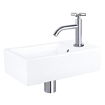 Differnz Force fonteinset - 40x22x11.5cm - Rechthoek - 1 kraangat - Gebogen chromen kraan - kruisgreep - Keramiek Wit SW373218