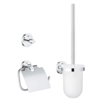 GROHE Essentials Toilet accessoireset 3-delig met toiletborstelhouder, handdoekhaak en toiletrolhouder met klep chroom 0438150