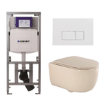 QeramiQ Dely Swirl Toiletset - 36.3x51.7cm - Geberit UP320 Burda inbouwreservoir - slimzitting - glans witte bedieningsplaat - rechthoekige knoppen - beige SW1130211