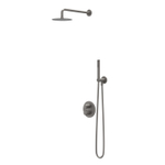 IVY Bond Regendoucheset - inbouw - 2-weg stop-omstel - 30cm plafondbuis - 25cm slim hoofddouche rond - glijstang met uitlaat - 150cm doucheslang - 3-standen handdouche - Geborsteld metal black PVD SW1032808