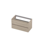 INK Wastafelonderkast - 90x45x52cm - 2 lades - greeploos - houten keerlijst - MFC Ivoor eiken SW798468