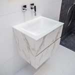 MONDIAZ VICA Badkamermeubelset - 60cm - 2 lades - wasbak Cloud midden - 0 kraangaten - solid surface carrara marmer SW410276