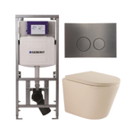 QeramiQ Dely Toiletset - 36.3x51.7cm - diepspoel - rimless - Geberit UP320 inbouwreservoir - softclose toilet zitting 35 mm - gunmetal bedieningsplaat - ronde knoppen - mat beige SW1236513