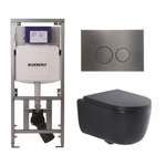 QeramiQ Dely Swirl Toiletset - 36.3x51.7cm - Geberit UP320 Burda inbouwreservoir - 35mm zitting - gunmetal bedieningsplaat - ronde knoppen - mat zwart SW1138612