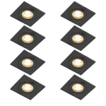 QAZQA Xena inbouwspot - set van 8 - 8x8cm - IP44 - vierkant - mat zwart SW1210281