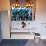 MONDIAZ ALAN - DLUX Badkamermeubelset - 130cm - onderkast - Linen - 2 lades - vrijhangende wastafel - 2 wasbakken - 0 kraangaten - Glace SW806019