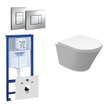 Wiesbaden Vesta Spoelrandloos toiletset bestaande uit inbouwreservoir, compact wandcloset met toiletzitting en bedieningsplaat chroom SW110961