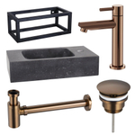 Fortifura Fuente fonteinset - 40x22x24.5cm - 1 kraangat - natuursteen - zwarte frame - fonteinkraan koper - zwart SW1111562