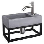 Differnz Force fonteinset - 40x22x8cm - Rechthoek - 1 kraangat - Gebogen matte chromen kraan - met zwart frame - Beton Grijs SW373124