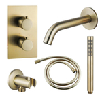 Fortifura Calvi Badkraan set - uitloop - 22cm inkortbaar - gladde slang - staafhanddouche - inbouwdeel - wandhouder - geborsteld messing SW1130182