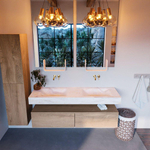 MONDIAZ ALAN - DLUX Badkamermeubelset - 150cm - onderkast - Washed Oak - 2 lades - vrijhangende wastafel - 2 wasbakken - 0 kraangaten - Ostra SW808973