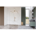 Fortifura Galeria Vrijstaande Inloopdouche - 180x200cm - Helder - antikalk - 8mm veiligheidsglas - wandsteunen - Geborsteld koper PVD (Koper) SW992816