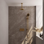 BRAUER Gold Carving Thermostatische Regendouche inbouw - drukknoppen - SET 71 - 20cm hoofddouche - plafondarm - 3 standen handdouche - doucheslang - geïntegreerde glijstang - goud geborsteld PVD SW925657