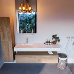 MONDIAZ ALAN - DLUX Badkamermeubelset - 150cm - onderkast - Washed Oak - 2 lades - vrijhangende wastafel - wasbak links - 1 kraangat - Ostra SW808849