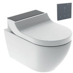 Geberit Aquaclean tuma wandcloset met douche wc zwart glas decorplaat met zwarte wandbediening wit SW809482