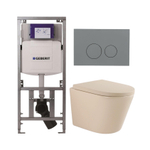 QeramiQ Dely Toiletset - 36.3x51.7cm - diepspoel - rimless - Geberit UP320 inbouwreservoir - softclose toilet zitting 35 mm - bedieningsplaat licht grijs - ronde knoppen - mat beige SW1236504