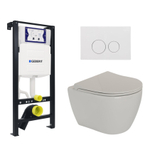 Plieger Lima Toiletset - UP320 inbouwreservoir - wandcloset - randloos - zitting - softclose - witte bedieningsplaat - ronde knoppen - wit SW1222522