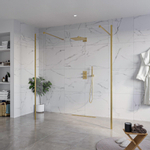 Fortifura Galeria Vrijstaande Inloopdouche - 180x200cm - Helder - antikalk - 8mm veiligheidsglas - 2 zijwanden 40cm - wandsteunen en hoekprofielen - Geborsteld Messing PVD (Goud) SW993120