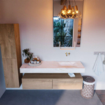 MONDIAZ ALAN - DLUX Badkamermeubelset - 150cm - onderkast - Washed Oak - 2 lades - vrijhangende wastafel - wasbak rechts - 0 kraangaten - Ostra SW808972