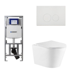 QeramiQ Dely Toiletset - 36.3x51.7cm - diepspoel - rimless - Geberit UP320 Burda inbouwreservoir - softclose toiletzitting - glans witte bedieningsplaat - ronde knoppen - wit mat SW1102470
