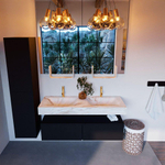 MONDIAZ ALAN - DLUX Badkamermeubelset - 130cm - onderkast - Urban - 2 lades - vrijhangende wastafel - 2 wasbakken - 2 kraangaten - Frappe SW805614