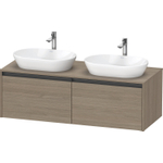 Duravit Ketho 2 wastafelonderbouwkast incl. consoleplaat met 2 laden voor dubbele waskommen 140x55x45.9cm met handgrepen antraciet eiken terra mat SW771831