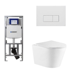 QeramiQ Dely Toiletset - 36.3x51.7cm - diepspoel - rimless - Geberit UP320 Burda inbouwreservoir - softclose toiletzitting - mat witte bedieningsplaat - rechtehoekige knoppen - wit glans SW1102475