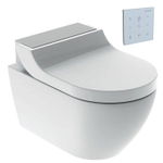 Geberit AquaClean Tuma Comfort douchewc Spoelrandloos Wand geborsteld RVS afdekplaatje met wandbediening Glans Wit SW809477