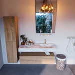 MONDIAZ ALAN - DLUX Badkamermeubelset - 120cm - onderkast - Washed Oak - 1 lade - vrijhangende wastafel - wasbak rechts - 1 kraangat - Glace SW808881