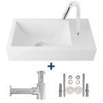 Nemo Spring Keyna fonteinset 40x22cm zonder overloop inclusief koudwaterkraan en chroom sifon solid surface wit SW762002