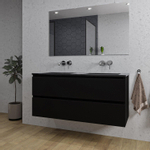 Adema Chaci Badkamermeubelset - 120x46x57cm - 2 keramische wasbakken zwart - zonder kraangaten - 2 lades - rechthoekige spiegel - mat zwart SW816585