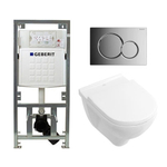 Villeroy & Boch O.novo inbouwset met diepspoel wandcloset wit softclose zitting afdekplaat glans verchroomd SW84536
