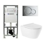 QeramiQ Salina Toiletset - rimless - diepspoel - softclose - quickrelease zitting - Geberit Sigma01 bedieningsplaat glans verchroomd - wit SW98656