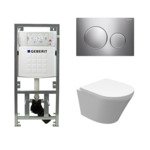 Wiesbaden Vesta Inbouwset - compact - 47cm - diepspoel wandcloset - softclose - quickrelease - rimless - afdekplaat sigma20 - mat chroom glans rand SW98668