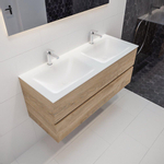 MONDIAZ VICA Badkamermeubelset - 120cm - 2 lades - wasbak Cloud dubbel - 2 kraangaten - solid surface washed oak SW410027