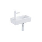 QeramiQ Fuente Fonteinset - 37.5x18.5x9cm - keramiek - kraangat links - fonteinkraan mat wit - afvoerplug - verlaagd sifon - Mat wit SW1232737