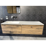 HR Thin wastafel links zonder kraangat 2x matrix onderkast 80cm greeploos raw oak 