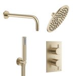 Crosswater MPRO regendouche 20cm inclusief inbouw thermostatische douchekraan, wandarm en handdouche in geborsteld messing (goud) SW223265