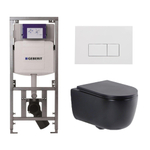 QeramiQ Dely Swirl Toiletset - 36.3x51.7cm - Geberit UP320 Burda inbouwreservoir - slimzitting - glans witte bedieningsplaat - rechthoekige knoppen - mat zwart SW1130191