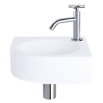 Differnz Cleo fonteinset - 30x30x10cm - Kwartrond - 1 kraangat - Gebogen chromen kraan - kruisgreep - Keramiek Wit SW373150